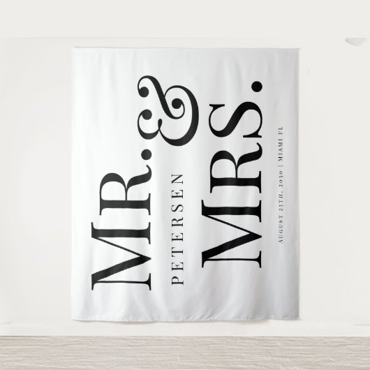 Tenture M. et Mme bold typographie mariage blanc toile de (Devant)