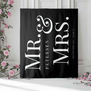 Tenture M. et Mme bold typographie mariage noir toile de f