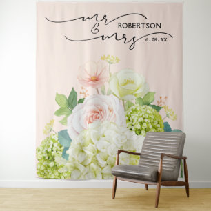 Tenture M. et Mme Mariage Contexte Bannière rose florale
