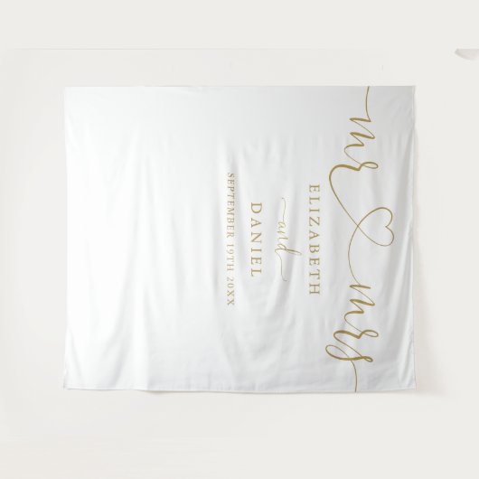 Tenture M. Mme Gold Heart Script Mariage Photo Contexte (Devant (Horizontal))