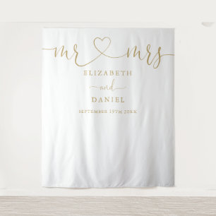 Tenture M. Mme Gold Heart Script Mariage Photo Contexte