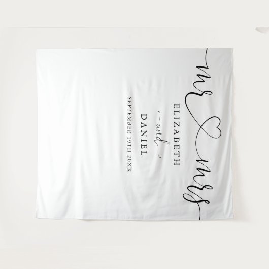 Tenture M. Mme Heart Script Mariage Photo Booth Arrière-pl (Devant (Horizontal))