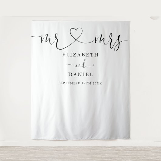 Tenture M. Mme Heart Script Mariage Photo Booth Arrière-pl (Devant)