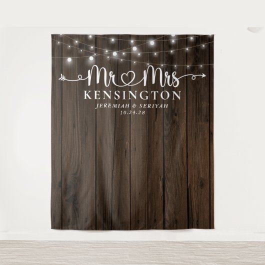 Tenture M. Mme Rustic String Lights Mariage Contexte (Devant)