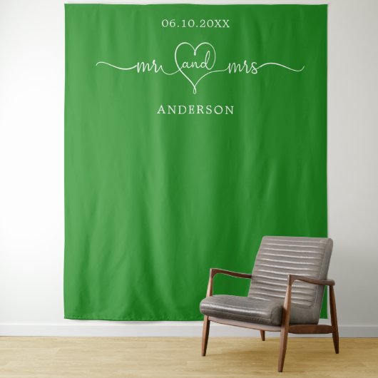 Tenture M. mrs photo coeur forêt mariage vert (En situation)