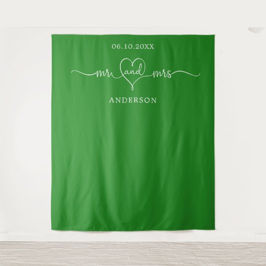 Tenture M. mrs photo coeur forêt mariage vert (Devant)