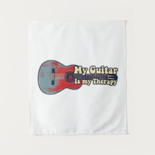 Tenture Ma guitare est ma thérapie. vintage rouge et bleu