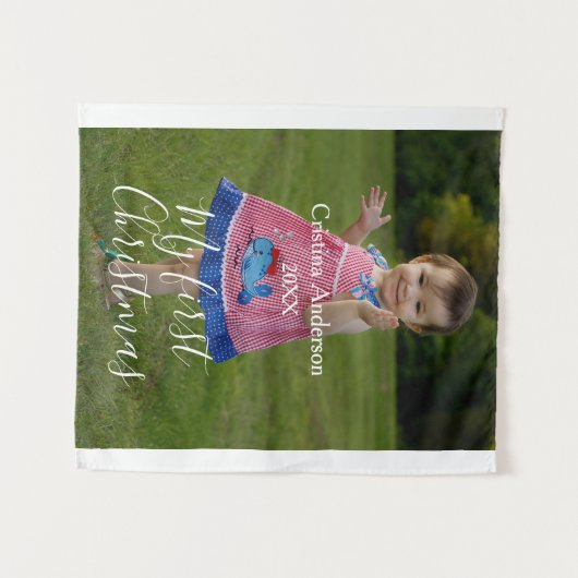 Tenture ma première fille de Noël nom photo année simple (Devant (Horizontal))