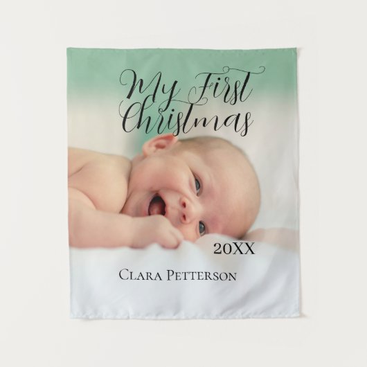 Tenture Ma première photo bébé de Noël ajouter nom année m (Devant)
