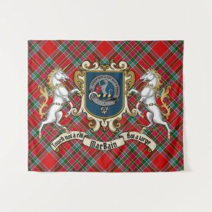 Tenture MacBain Clan Badge & Unicorns avec Tartan