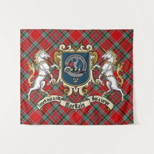 Tenture MacBain Clan Badge & Unicorns avec Tartan (Devant (Horizontal))