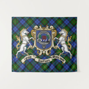 Tenture MacEwen Clan Badge & Unicorns avec Tartan 