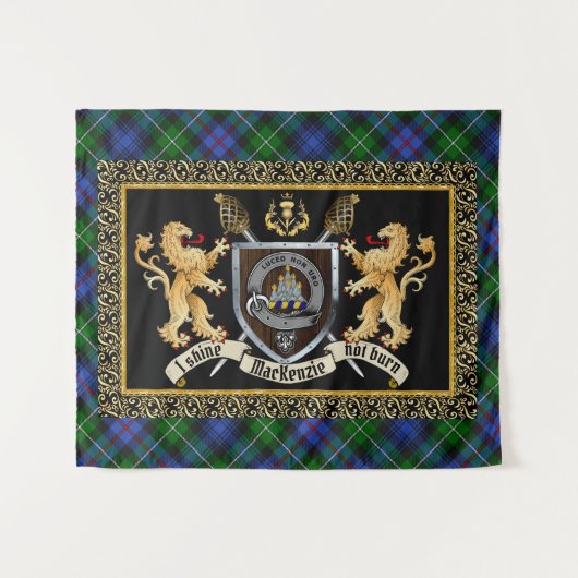 Tenture MacKenzie Clan Badge & Motto avec Lions (Devant (Horizontal))