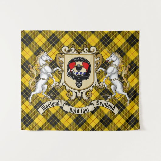 Tenture Macleod Clan Badge & Unicorns avec Tartan (Devant (Horizontal))
