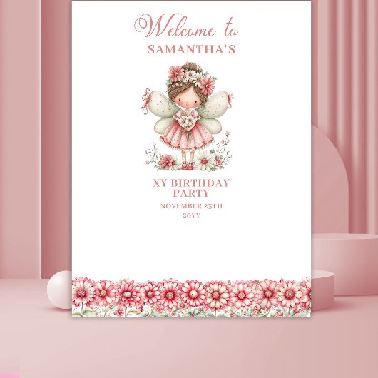 Tenture Magical Cute Fairy Pastel Pink 3 Birthday Backdrop