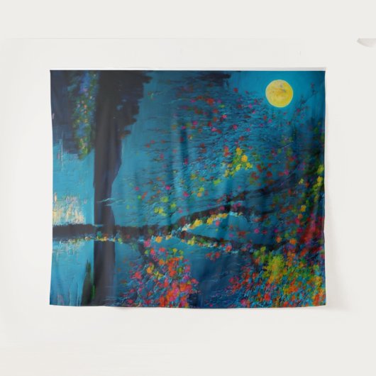 Tenture Magical Moon River Tree en style peinture à l'huil (Devant (Horizontal))