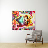Tenture "Magical Tabby Cat with Roses and Butterfly Art Pr (En situation (horizontale))