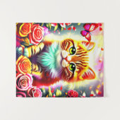 Tenture "Magical Tabby Cat with Roses and Butterfly Art Pr (Devant (Horizontal))