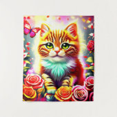 Tenture "Magical Tabby Cat with Roses and Butterfly Art Pr (Devant)