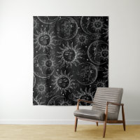 Magie Noire Vintage Céleste Soleil Lune Étoiles