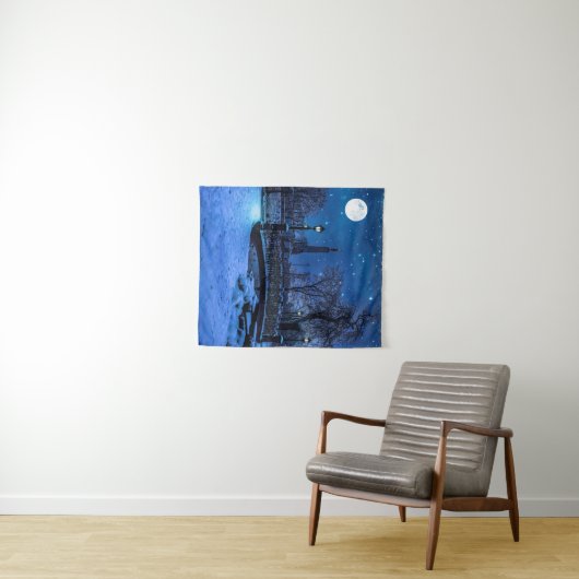 Tenture Magique nuit d'hiver avec ciel étoilé et pleine lu (En situation (horizontale))