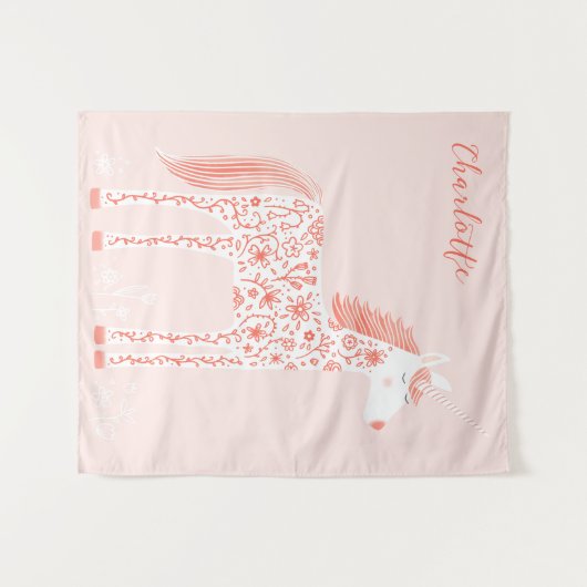 Tenture Magique Unicorn Blush Pink Personnalisé (Devant (Horizontal))