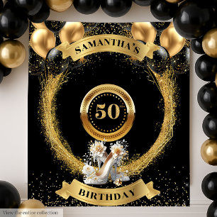Tenture Magnifique 50e anniversaire fond or talons de ball