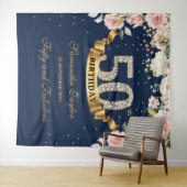 Tenture Magnifique boho marine et rose floral anniversaire (En situation (horizontale))