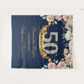 Tenture Magnifique boho marine et rose floral anniversaire (Devant (Horizontal))