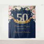 Tenture Magnifique boho marine et rose floral anniversaire (Devant)
