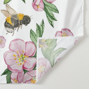 Tenture Magnifiques fleurs de pommier et abeilles à l'aqua