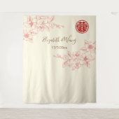 Tenture Magnolia Crème rose rouge Fond chinois (Devant)