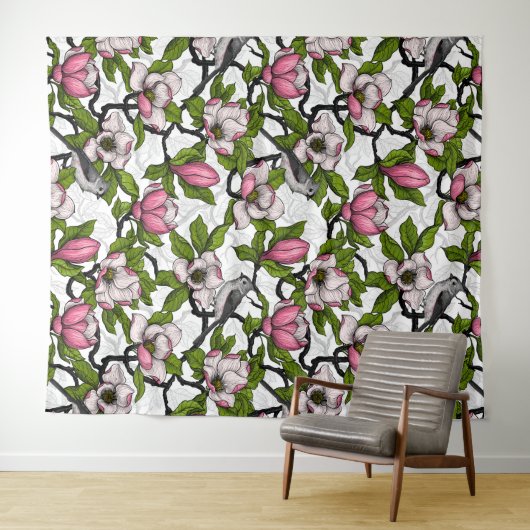 Tenture Magnolia en floraison et tireur (En situation (horizontale))