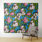 Tenture Magnolia en floraison sur bleu (En situation (horizontale))