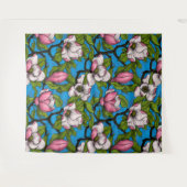 Tenture Magnolia en floraison sur bleu (Devant (Horizontal))
