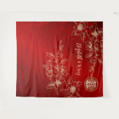 Tenture Magnolia Gold Red Chinese fond (Devant (Horizontal))