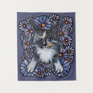 Tenture Maine Coon Dilute Calico Cat Purple Daisy