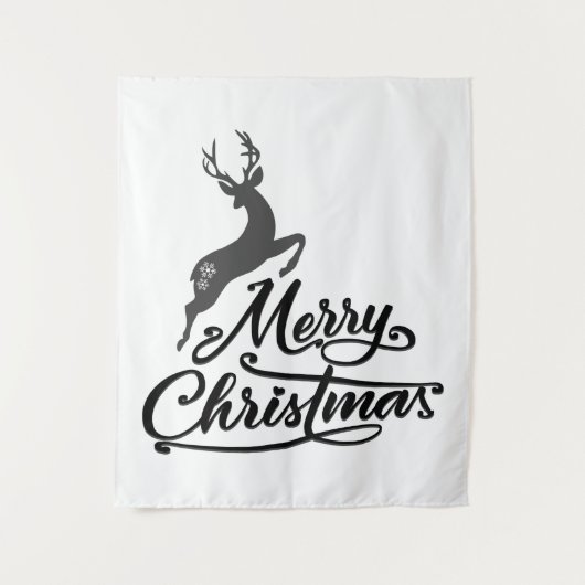 Tenture Mains De Noël Écrite, Cerf De Jumping Et Flocon De (Devant)