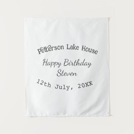 Tenture Maison au bord du lac joyeux anniversaire nom date (Devant)