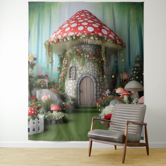 Tenture Maison Champignon de Conte de Fées Mystique Suspen (En situation)