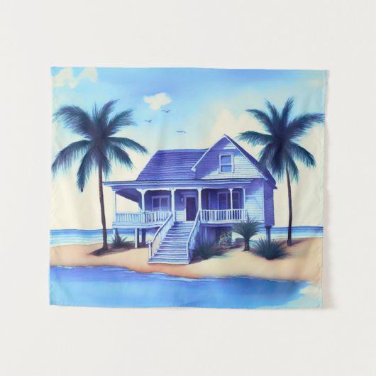 Tenture Maison de plage avec palmiers (Devant (Horizontal))