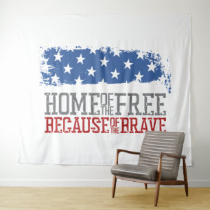 Tenture Maison des libres grâce aux braves Drapeau USA