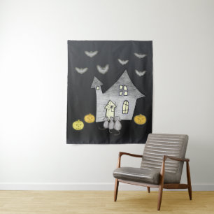 Tenture Maison d'Halloween, Chats noirs, Chats, Chauves-so