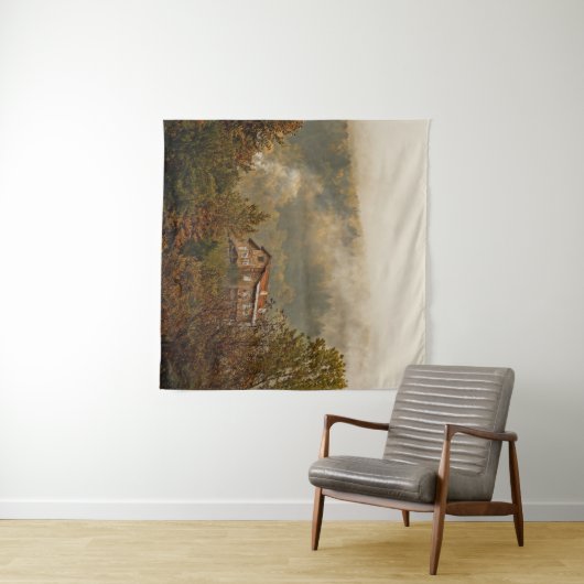 Tenture Maison en bois de la forêt : Scène tranquille (En situation (horizontale))