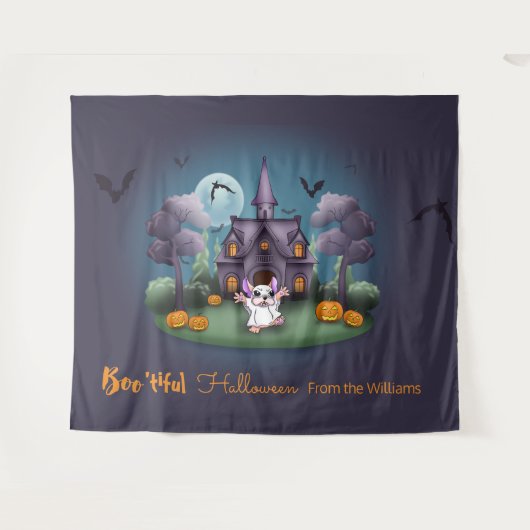 Tenture Maison hantée fantôme mignon fond Halloween (Devant (Horizontal))