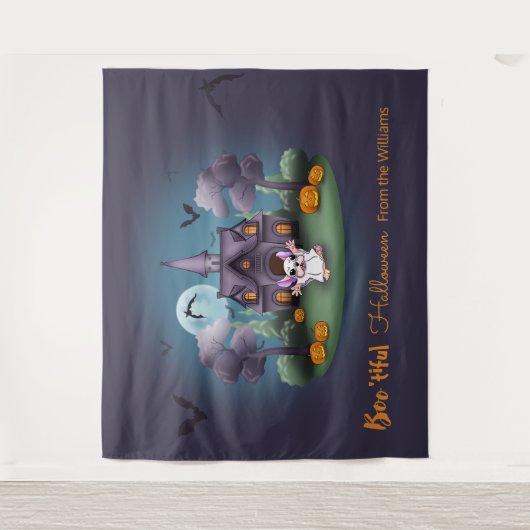 Tenture Maison hantée fantôme mignon fond Halloween (Devant)