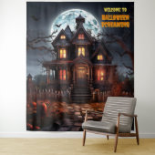 Tenture Maison Hantée Halloween grande toile de fond (En situation)