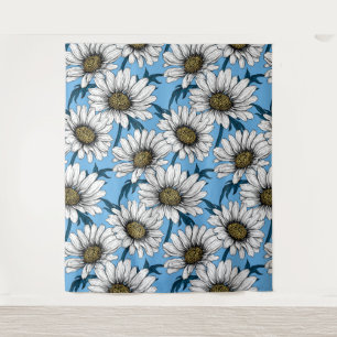 Tenture Maisonnettes, fleurs sauvages sur bleu