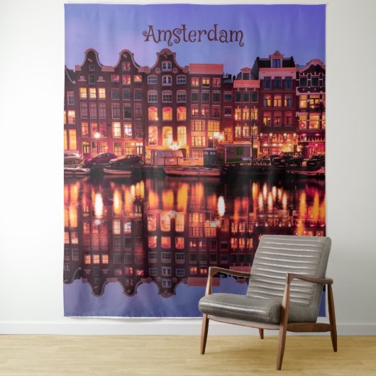 Tenture Maisons en rangée d'Amsterdam sur le canal (En situation)