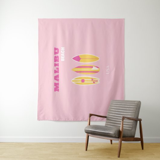 Tenture Malibu, Plage de Malibu, Preppy, Rose (En situation)